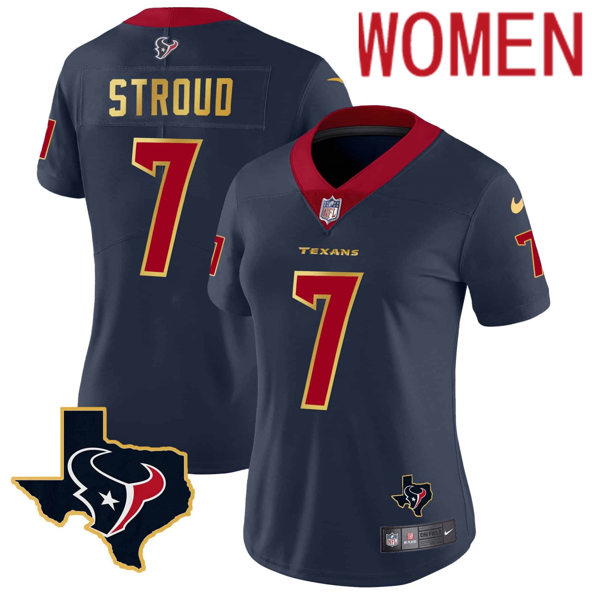 Women Houston Texans #7 Stroud Dark blue Gold 2024 Nike Trim Vapor NFL Jersey style 1